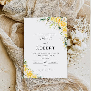 Convite de Casamento Floral Amarelo Elegante