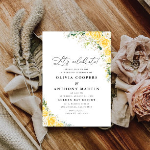Convite de Casamento Floral Amarelo Elegante