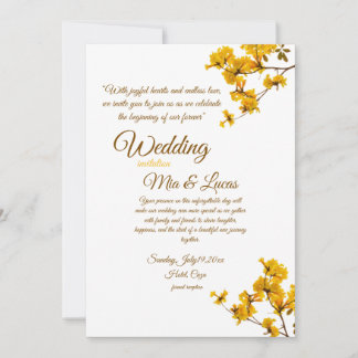 Convite de Casamento Floral Amarelo Elegante