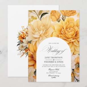 Convite de Casamento Floral Amarelo, Laranja e Mar