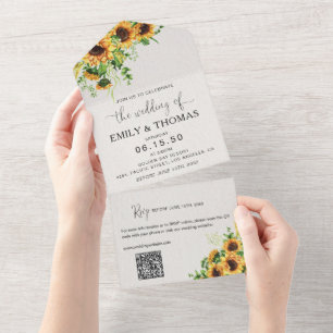 Convite de Casamento Floral Amarelo Tudo em Um