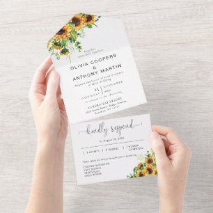 Convite de Casamento Floral Amarelo Tudo em Um