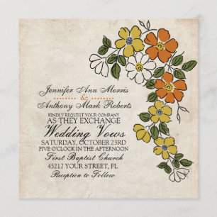 Convite De Casamento Floral Amarelo Vintage Orange