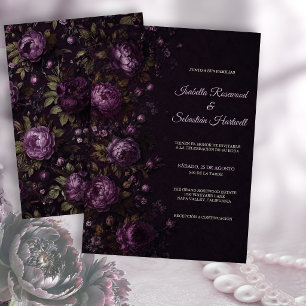Convite de Casamento Floral Ameixa e Oliva
