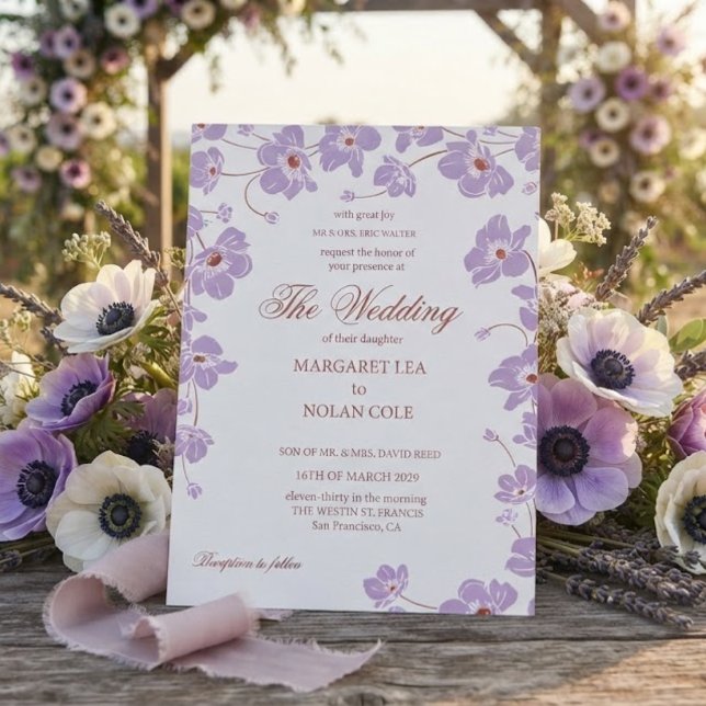 Convite de Casamento Floral Anêmona Elegante (Criador carregado)