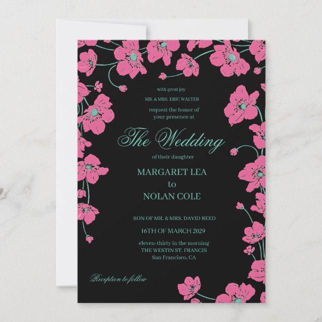 Convite de Casamento Floral Anêmona Elegante (Frente)