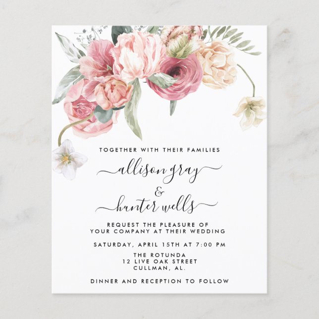 Convite De Casamento Floral | Annabeth (Frente)