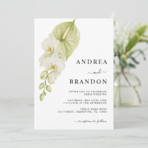 Convite de Casamento Floral Anthurium Verde Sálvia