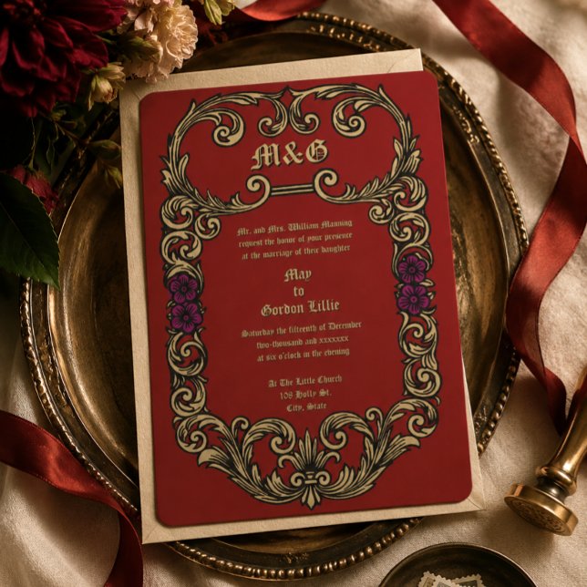 Convite de Casamento Floral Antigo 1913 Borda (Criador carregado)