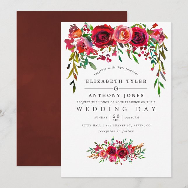 Convite de Casamento Floral Aquarela (Frente/Verso)