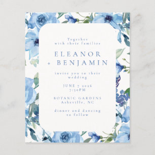 Convite de Casamento Floral Aquarela Azul Claro Ec
