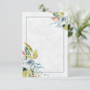 Convite de casamento floral aquarela azul em branc
