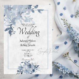 Convite de casamento floral aquarela azul orçament