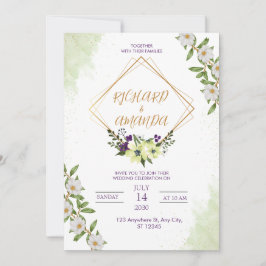 Convite de Casamento Floral Aquarela Branco e Verd