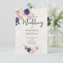 Convite de casamento floral aquarela em azul e pês