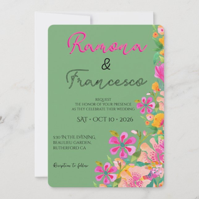 Convite de Casamento Floral Aquarela Fall For You (Frente)