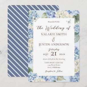 Convite de Casamento Floral Aquarela Hortênsia Azu