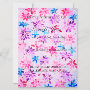 Convite de Casamento Floral Aquarela Lavanda