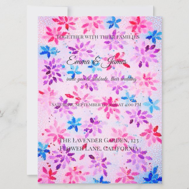 Convite de Casamento Floral Aquarela Lavanda (Frente)