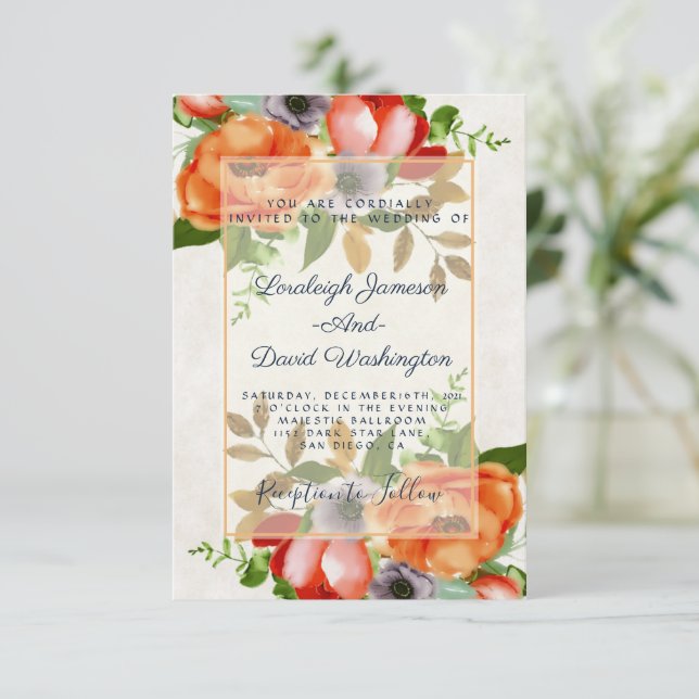 Convite de casamento floral aquarela orçamento (Em pé/Frente)
