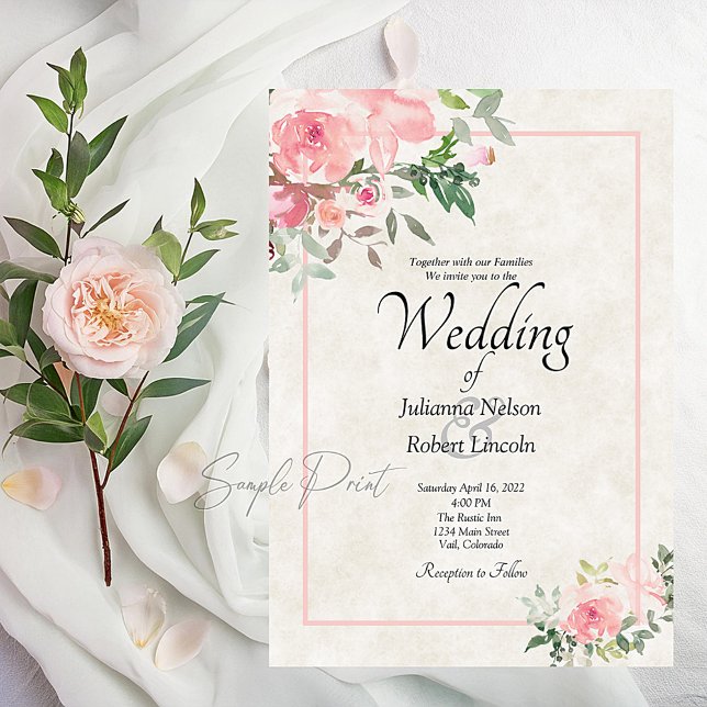 Convite de casamento floral aquarela rosa Blush em (Criador carregado)