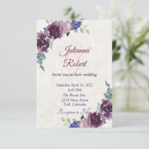 Convite de casamento floral aquarela roxo orçament