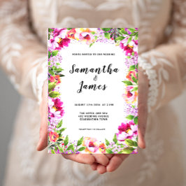 Convite de Casamento Floral Aquarela Verde Rosa
