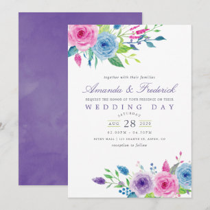 Convite de Casamento Floral Aquarela Violeta Ultra
