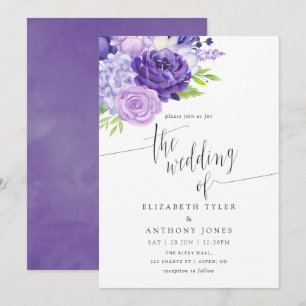Convite de Casamento Floral Aquarela Violeta Ultra