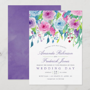 Convite de Casamento Floral Aquarela Violeta Ultra