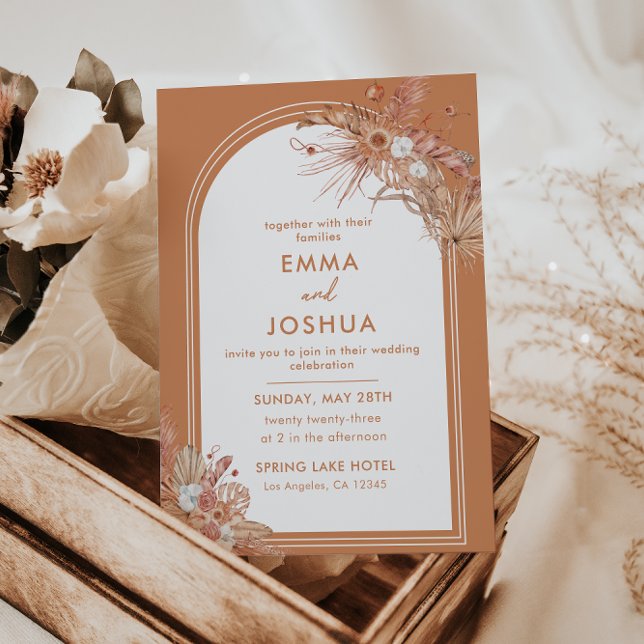 Convite de Casamento Floral Arco de Terracota Boho (Criador carregado)