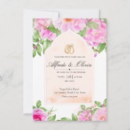 Convite de Casamento Floral Arqueado de Peônia Ros