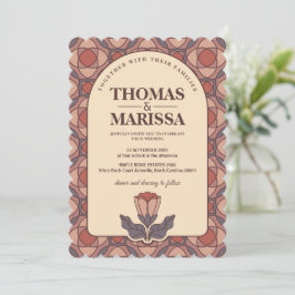 Convite de Casamento Floral Art Déco Retro com Cód