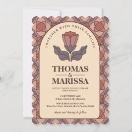 Convite de Casamento Floral Art Déco Retro com Cód