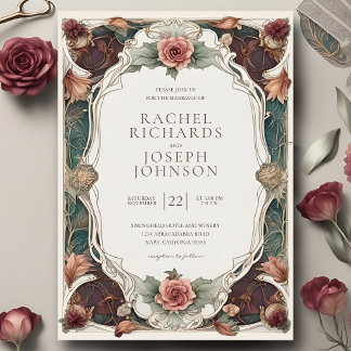 Convite de Casamento Floral Art Nouveau