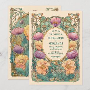 Convite de Casamento Floral Art Nouveau