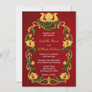 Convite de Casamento Floral Art Nouveau Bordado