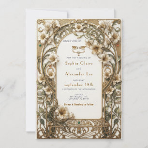 Convite de Casamento Floral Art Nouveau Elegante