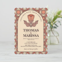 Convite de Casamento Floral Art Nouveau Retrô com 