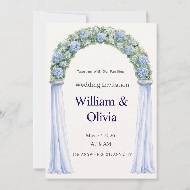 Convite de Casamento Floral Azul (Frente)