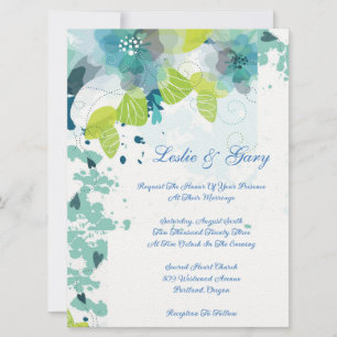 Convite de Casamento Floral Azul