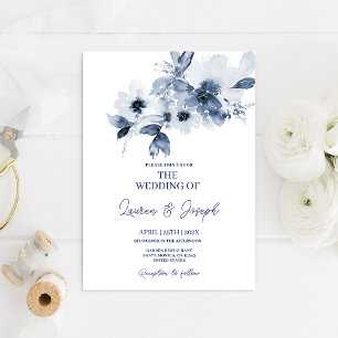 Convite de Casamento Floral Azul