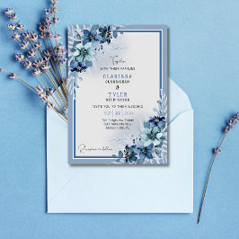 Convite de Casamento Floral Azul