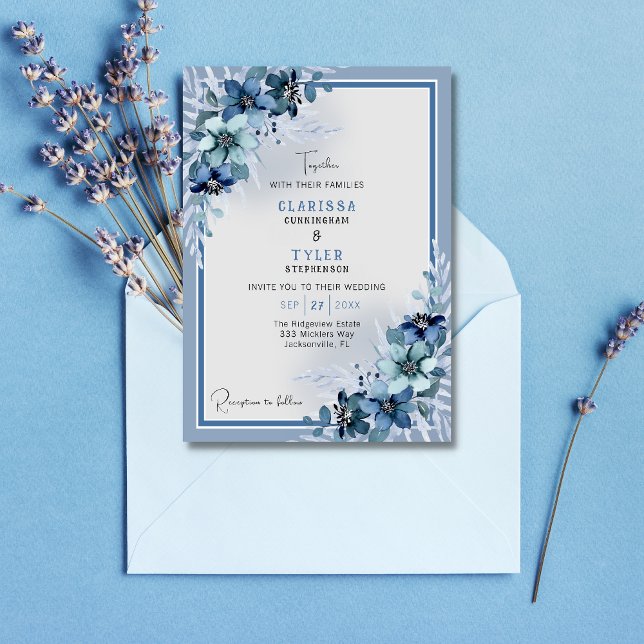 Convite de Casamento Floral Azul (Criador carregado)