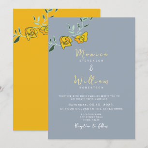 Convite De Casamento Floral Azul Amarelo