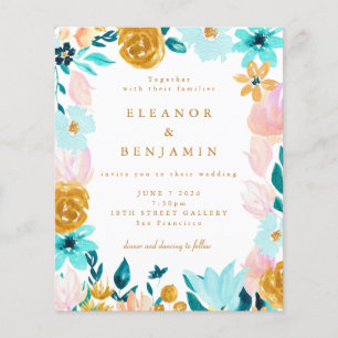 Convite de Casamento Floral Azul Amarelo Econômico
