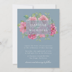 Convite de Casamento Floral Azul Ardósia