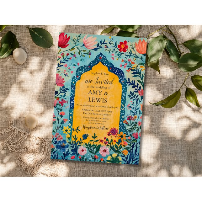 Convite de Casamento Floral Azul Boho Verão (Criador carregado)