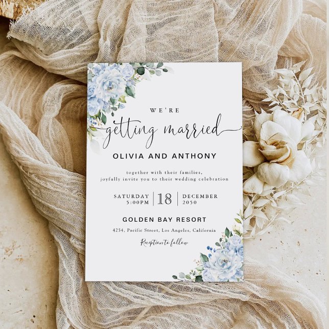 Convite de Casamento Floral Azul Claro Romântico (Criador carregado)