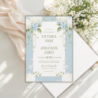 Convite de Casamento Floral Azul de Hortênsias Bra